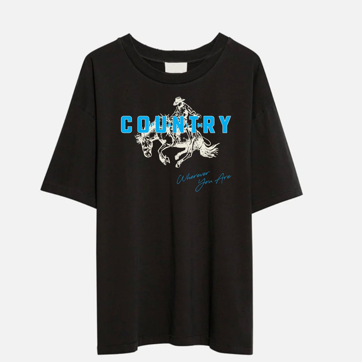a black t - shirt with the words country printed on it